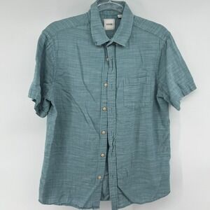 ROWM Shirt Mens Medium Teal Space Dye Cotton Pleated Casual Wear Button Down